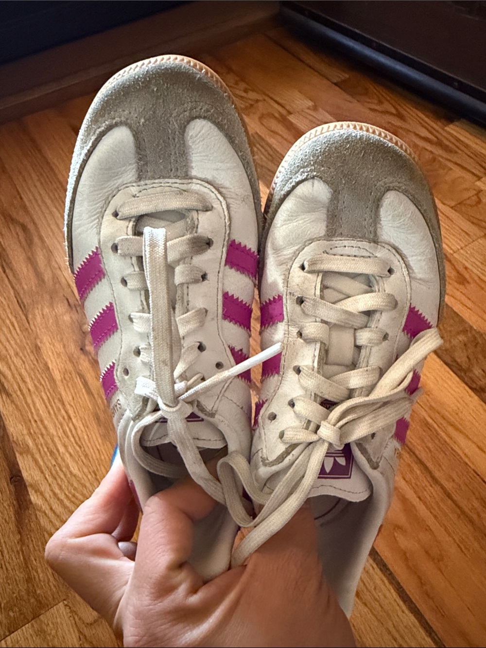 adidas Originals Kids Samba Sneakers White with Pink Stripes and Gum Sole - Picture 8 of 9